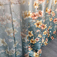 Штори бірюзові атласні з батистовим тюлем з ліліями ALBO (SHT-650-4), фото 6