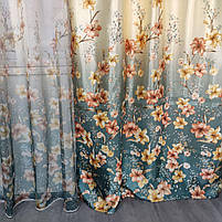 Штори бірюзові атласні з батистовим тюлем з ліліями ALBO (SHT-650-4), фото 5