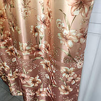 Штори коричневі атласні ALBO з ліліями 150×270 см, комплект 2 шт. (SH-M650-3), фото 3