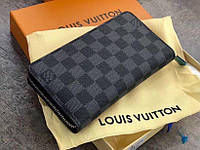 Мужской серый клатч кошелек из канвы Louis Vuitton Луи Виттон бумажник на молнии в подарочной упаковке