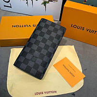 Мужской серый клатч кошелек из канвы Louis Vuitton Луи Виттон бумажник без молнии в подарочной упаковке