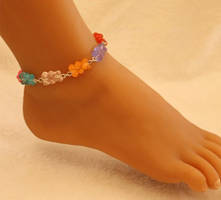 Браслет з ведмедиками різнобарвний на ногу - довжина 18см + 4см, регулюється, смола, цинковий сплав