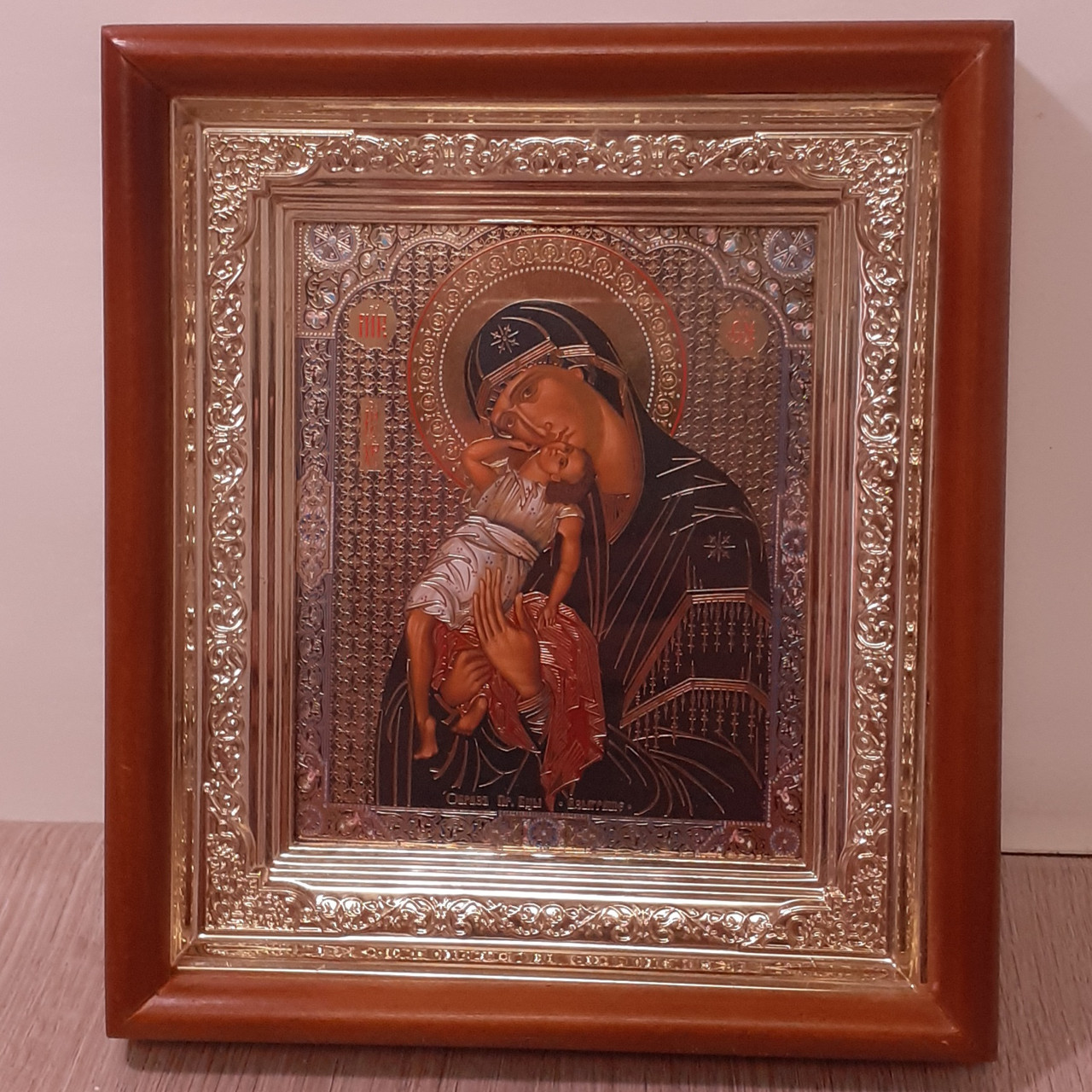 Ікона Взиграння Пресвята Богородиця, лик 10х12 см, в світлому прямому дерев'яному кіоті, фото 1