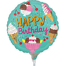Фольгована кулька коло Happy Birthday з морозивом 18" Китай
