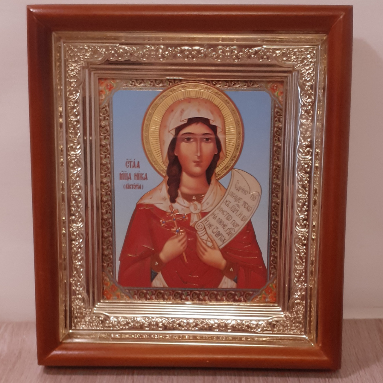 Ікона Вікторія свята мучениця, лик 10х12 см, у світлому прямому дерев'яному кіоті, фото 1