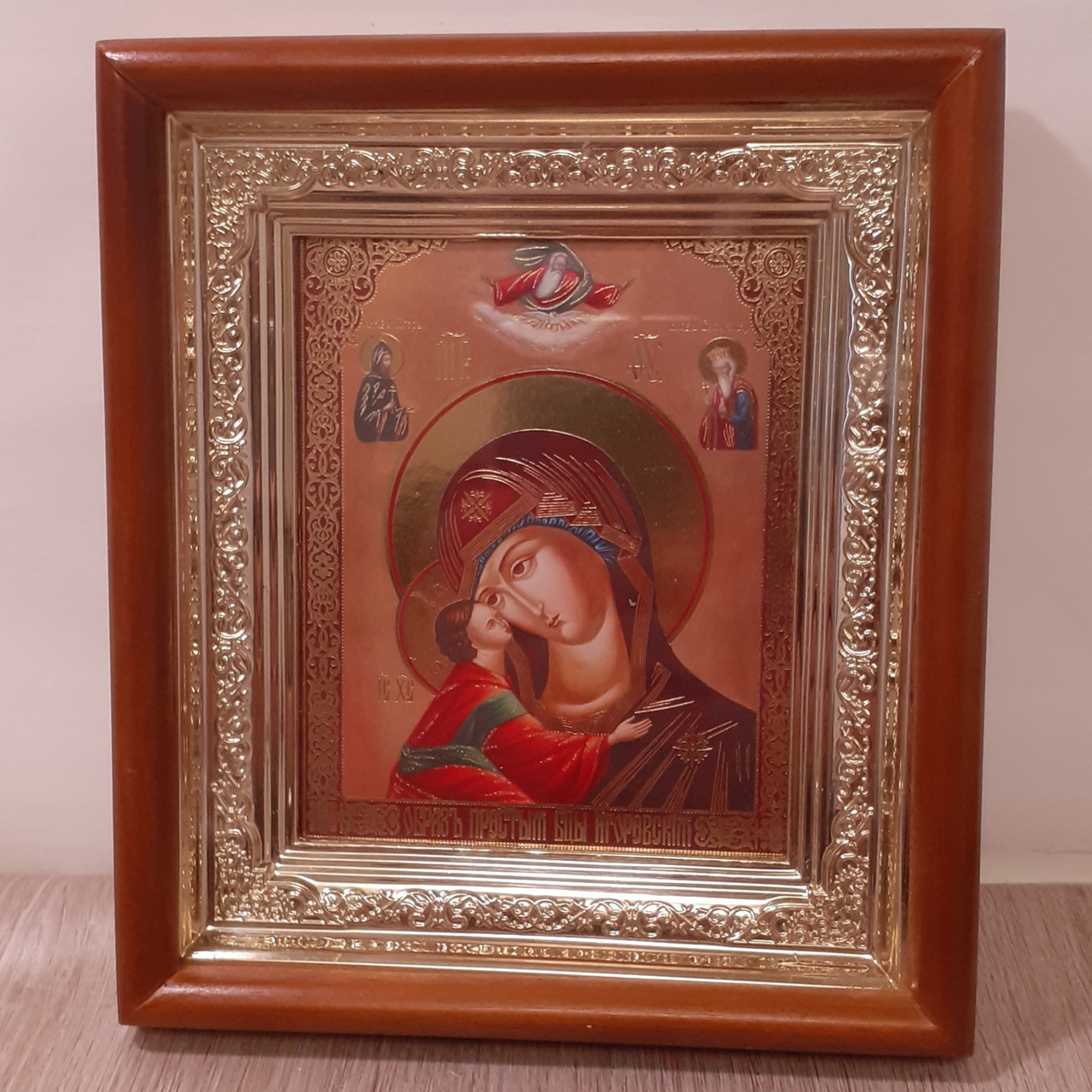 Ікона Ігорівська Пресвята Богородиця, лик 10х12 см, в світлому прямому дерев'яному кіоті, фото 1