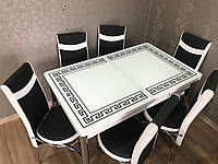 Стіл з 3D малюнком + 6 стільця кухонний обідній стіл зі скла