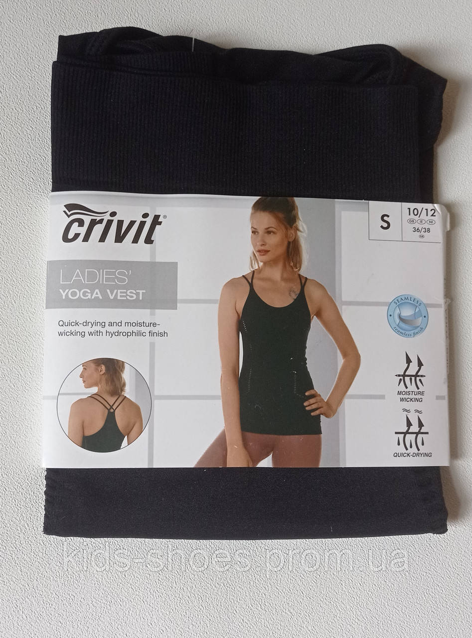 Жіноча безшовна стягувальна майка чорна Crivit Yoga Vest 36-44