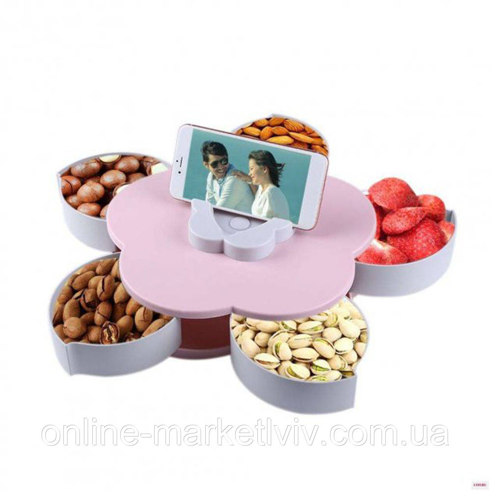 Менажниця - тарілка для закусок Flower Candy Box, Рожева / Цукерниця, фото 1