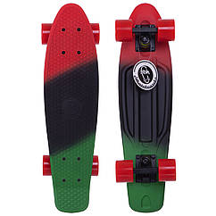 Скейтборд пластиковий Penny FISH COLOR 22in смугаста дека SK-402-12 (червоний-чорний-зелений)