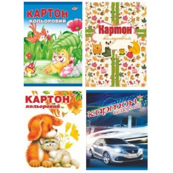 Кольоровий картон шкільний А4 14 аркушів 7 кольорів у папці Бріск УВ-28