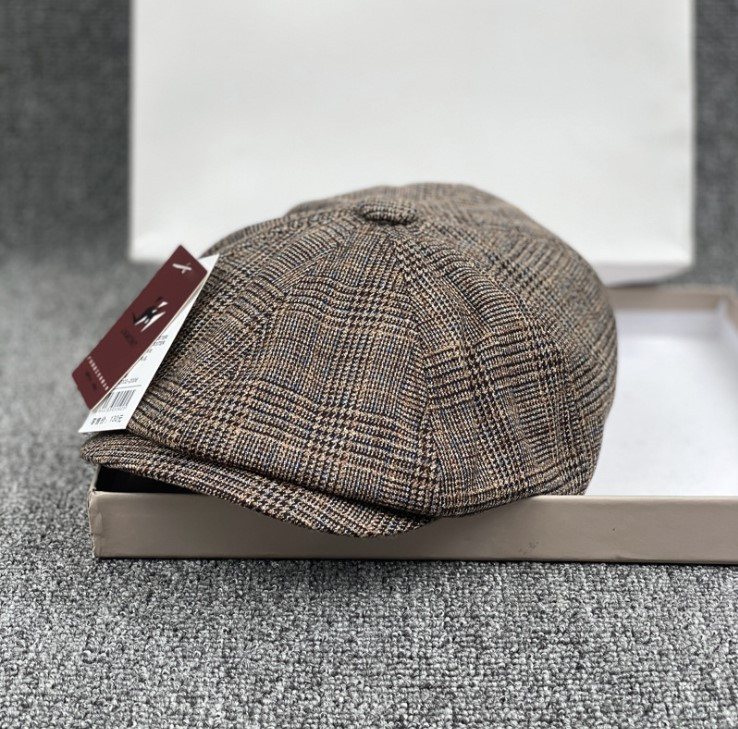 Восьмикутний капелюх чоловічий ретро-клітинний Хуліганка Коричневий