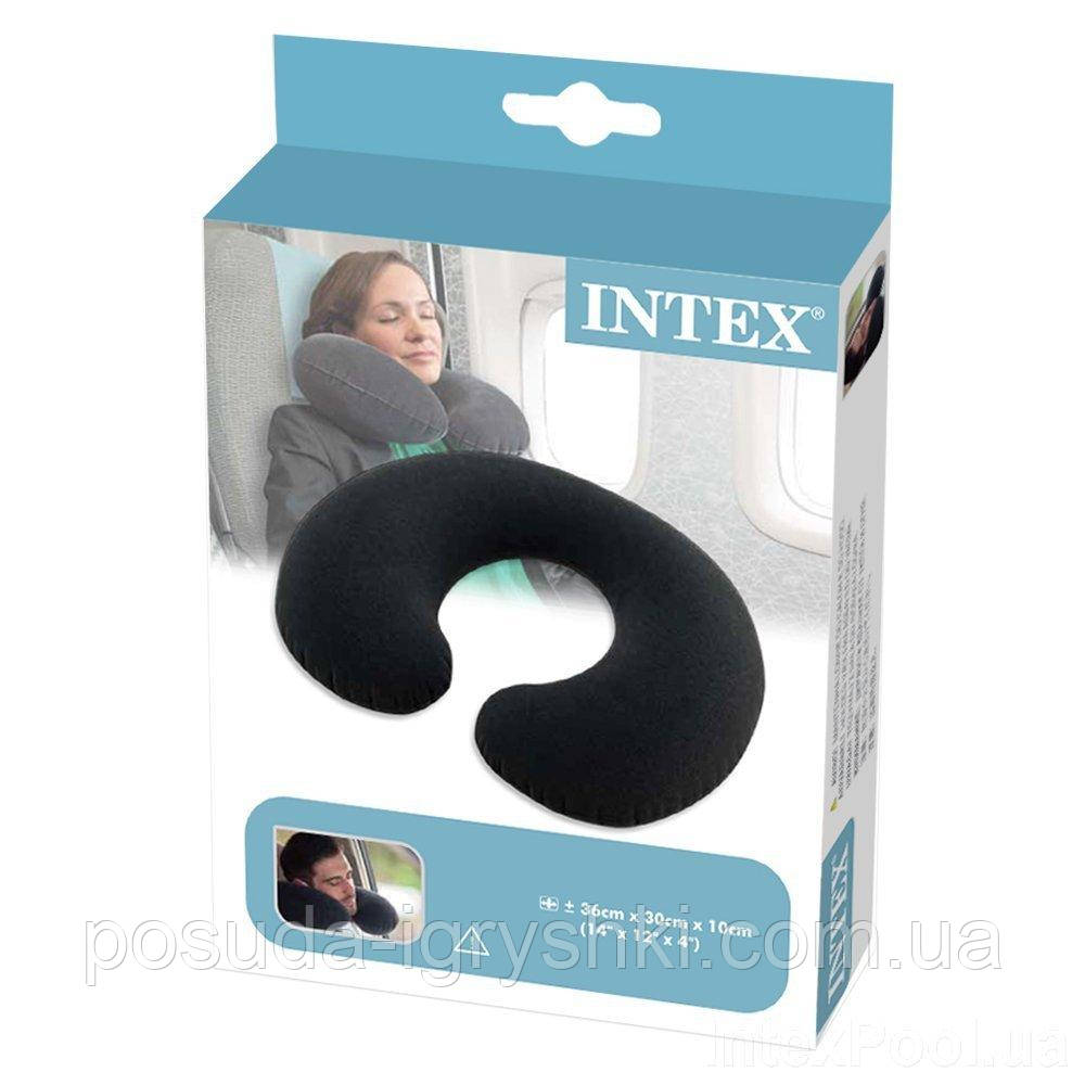 Подушка-підголовник 68675 Intex Travel Pillow розмір 36-30-10см, надувна, чорна, флокове покриття, в коробці 14-12-4см.