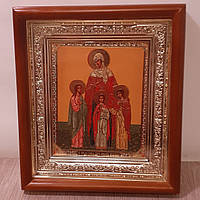 Икона София, Вера, Любовь, Надежда святые мученицы, лик 10х12 см, в светлом прямом деревянном киоте