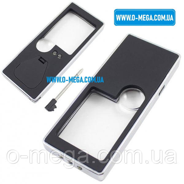 Лупа TH-7007 кишенькова 3x 10x, з підсвіткою, ультрафіолет, 5LED, мініручка, чохол, фото 1