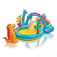 Надувний ігровий центр Intex 57135 «Планета динозаврів», розмір 333х229х112 см, з гіркою і фонтаном