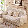 Чохол для невеликого дивану малютка, чохол на диванчик двомісний біфлекс HomyTex з малюнком Ретро бежевий, фото 5