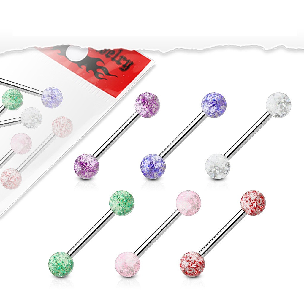 Штанга в язик зі сталі з глітером Spikes - різні кольори, фото 1