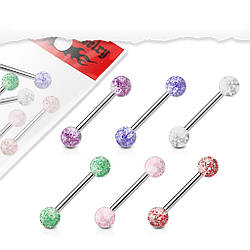 Штанга в язик зі сталі з глітером Spikes - різні кольори