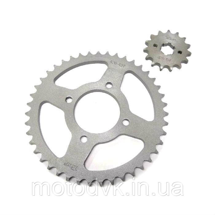 Зірка задня та передня на мотоцикл CB, CG 125-250, Minsk Sonik, крок 428 на 43 і 15 зубців