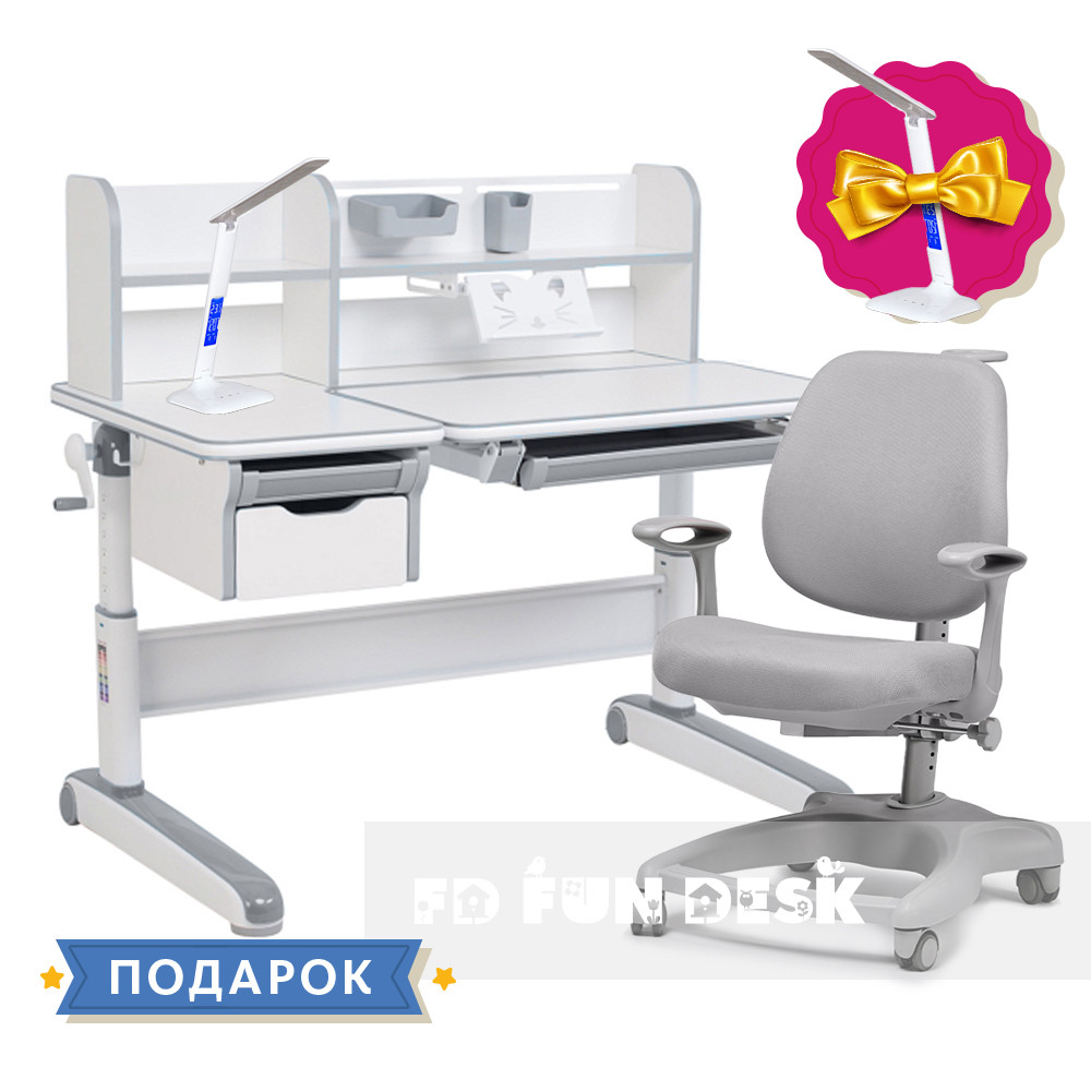 Дитячий комплект стіл-трансформер FunDesk Libro Grey + ортопедичне крісло FunDesk Delizia Grey, фото 1