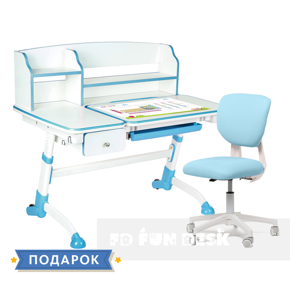 Комплект для школяра парта FunDesk Amare II Blue + ергономічне крісло Fundesk Buono Blue