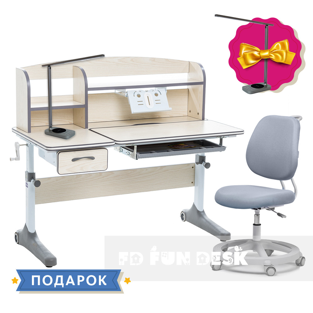 Комплект зростаюча парта для школярів Cubby Ammi Grey + ергономічне крісло FunDesk Pratico Grey