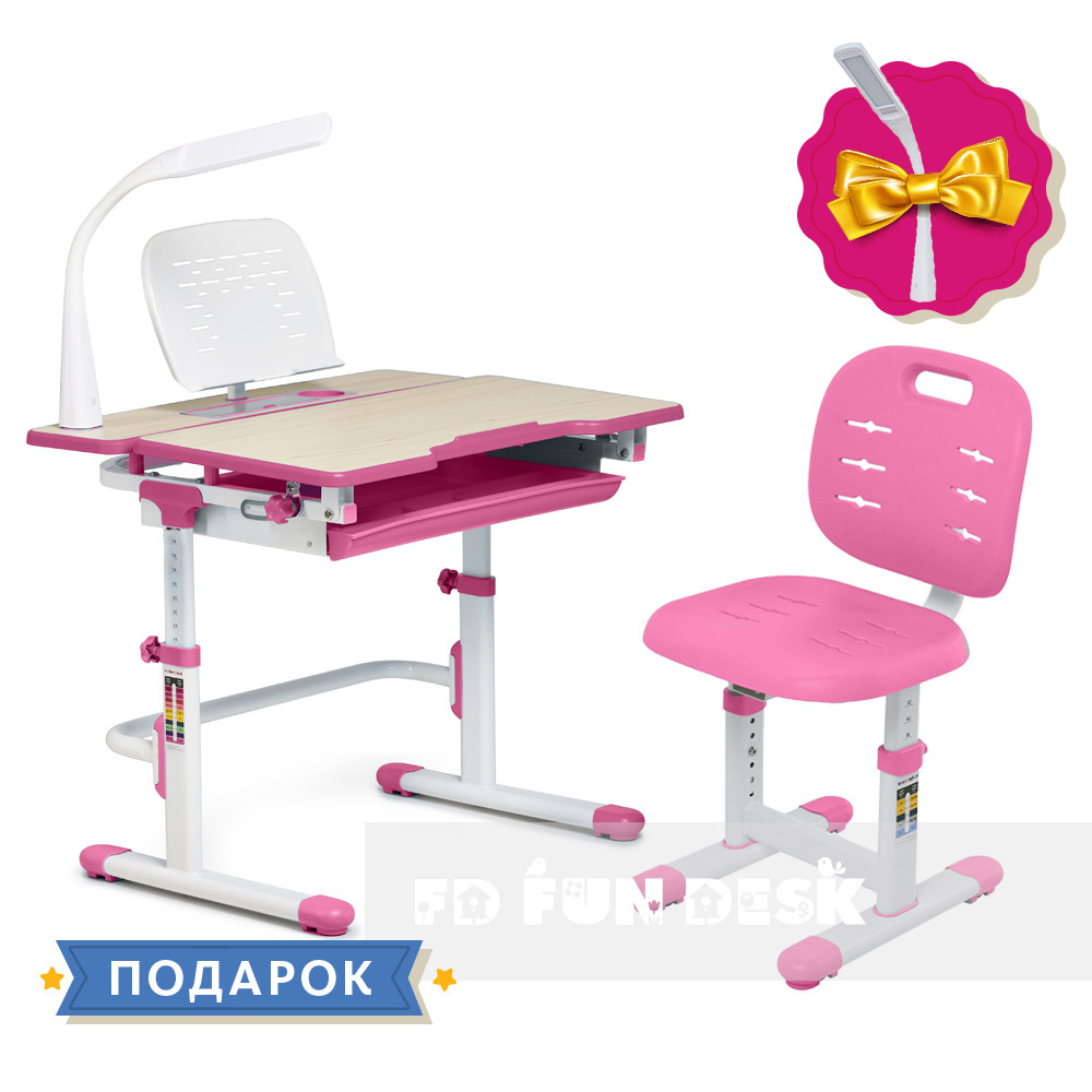 Комплект растишка для дівчинки парта FunDesk Lavoro L Pink + стілець дитячий FunDesk SST2-s Pink