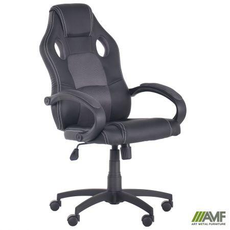 Комп'ютерне крісло AMF Chase чорне кожзам-сітка геймерське