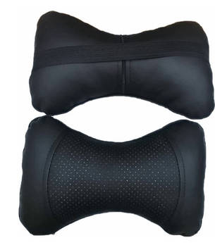 Подушка на підголовник 2шт еко-шкіра чорна перфорація