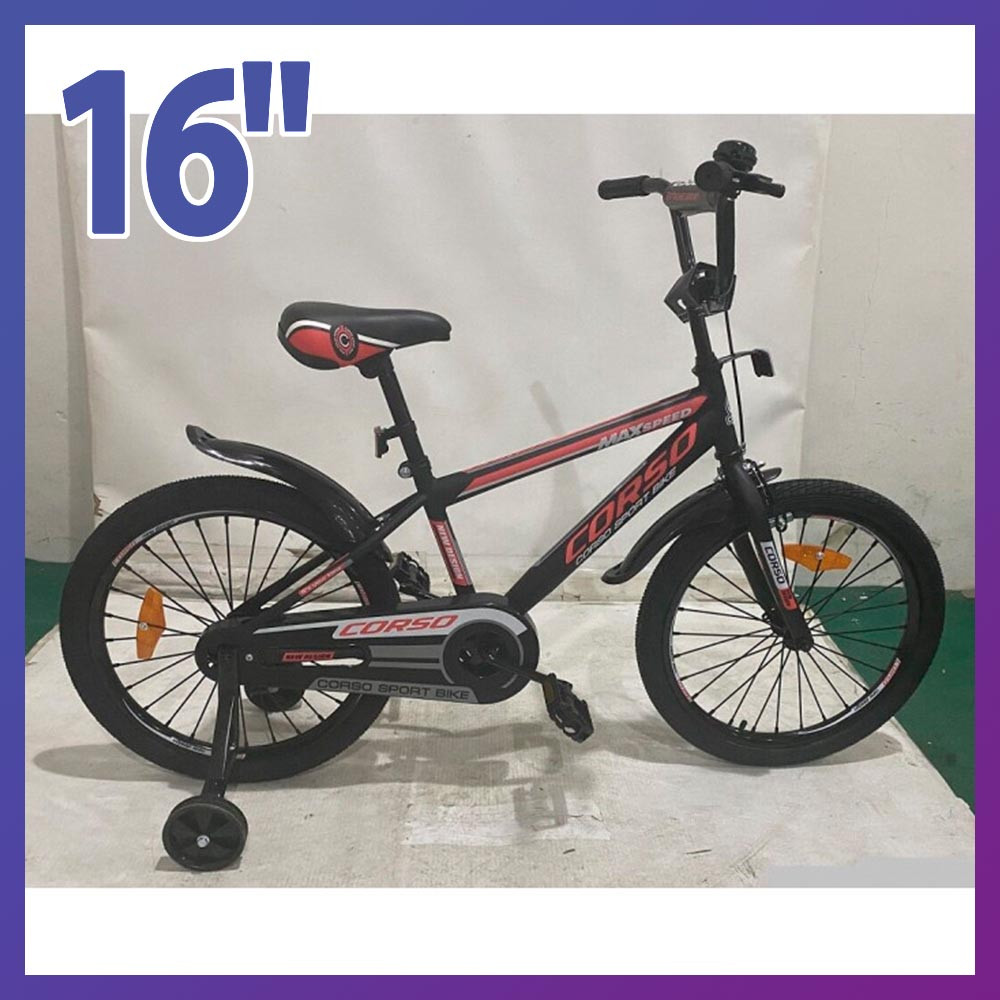 Велосипед дитячий двоколісний Corso ST-16700 16" зростання 100-120 см вік 4 до 7 років чорно-червоний