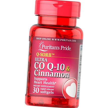 Коензим Q-10 Puritan's Pride Q-SORB Ultra Co Q-10 200 mg & Cinnamon 30 гел капс, фото 2
