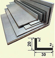 Уголок алюминиевый 20х30х2 разнополочный разносторонний 3,0 м.