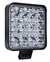 LED фара 48W 16 диодов 12-24V 6000K (8.5*8.5*1.5см) на легковой авто, грузовой, трактор Светодиодная лэд фара.