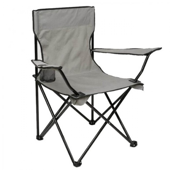 Стілець розкладний зі спинкою Camping quad chair HX 001 з підсклянником Сірий