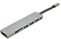 Переходник PowerPlant USB 3.1 Type-C - USB Hub, HDMI, Card Reader (SD, micro SD) (CA912094)