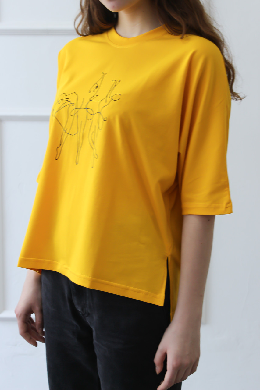 Модная футболка хлопковая свободная с принтом Балерина XS-S, M-L Желтая - фото 4 - id-p1430422394