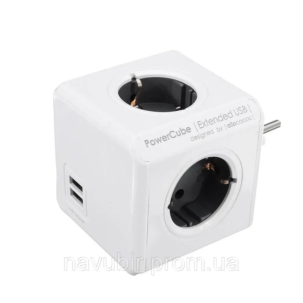 Разветвитель 4 розетки с юсб портом Power Cube USB "тройник" в розетку электрический с заземлением (NV) - фото 2 - id-p1180449422