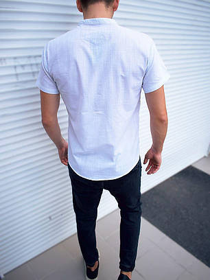 Чоловіча сорочка з коміром-стійкою з льону біла, фото 2