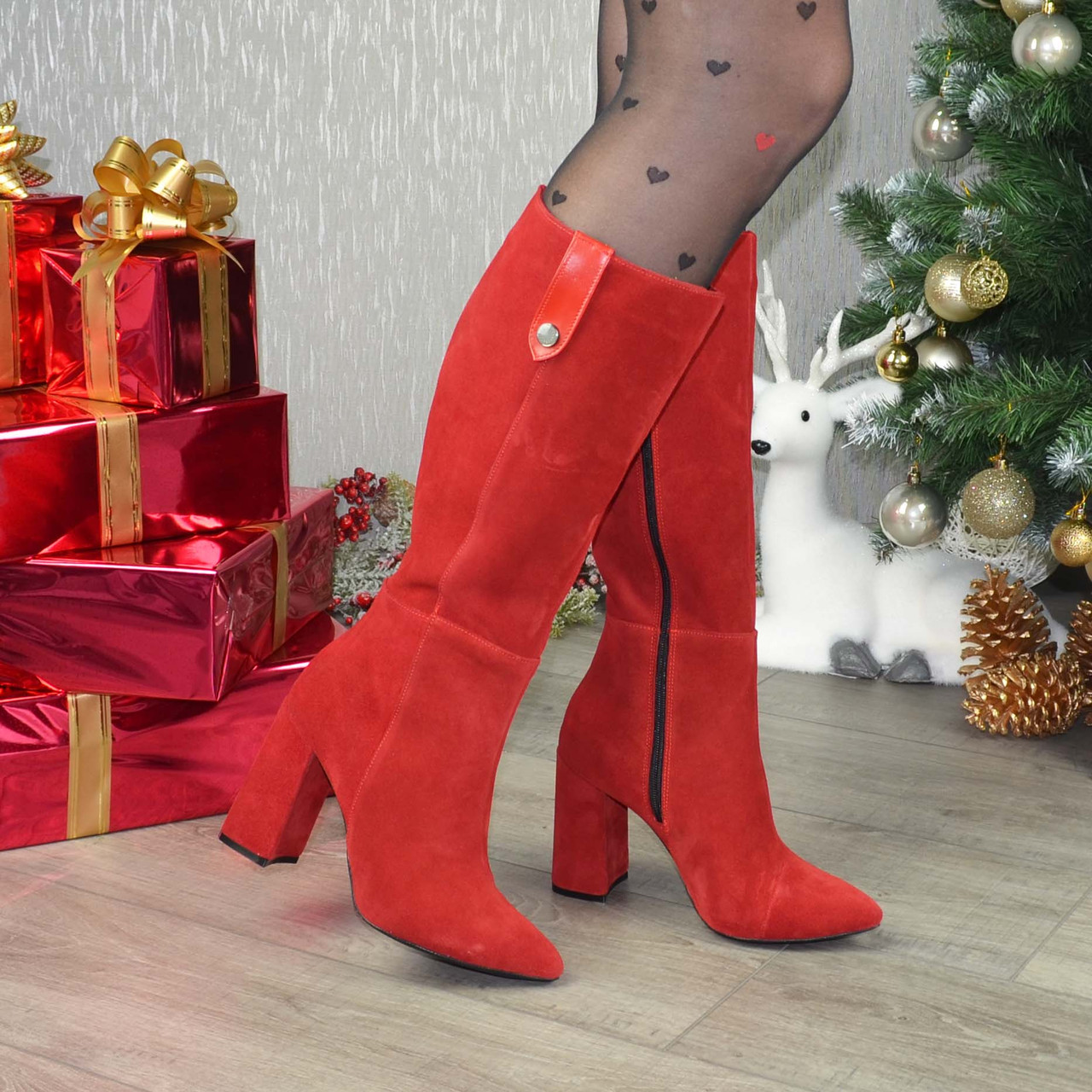 Сапоги женские замшевые на высоком каблуке, цвет красный - фото 3 - id-p1124670361