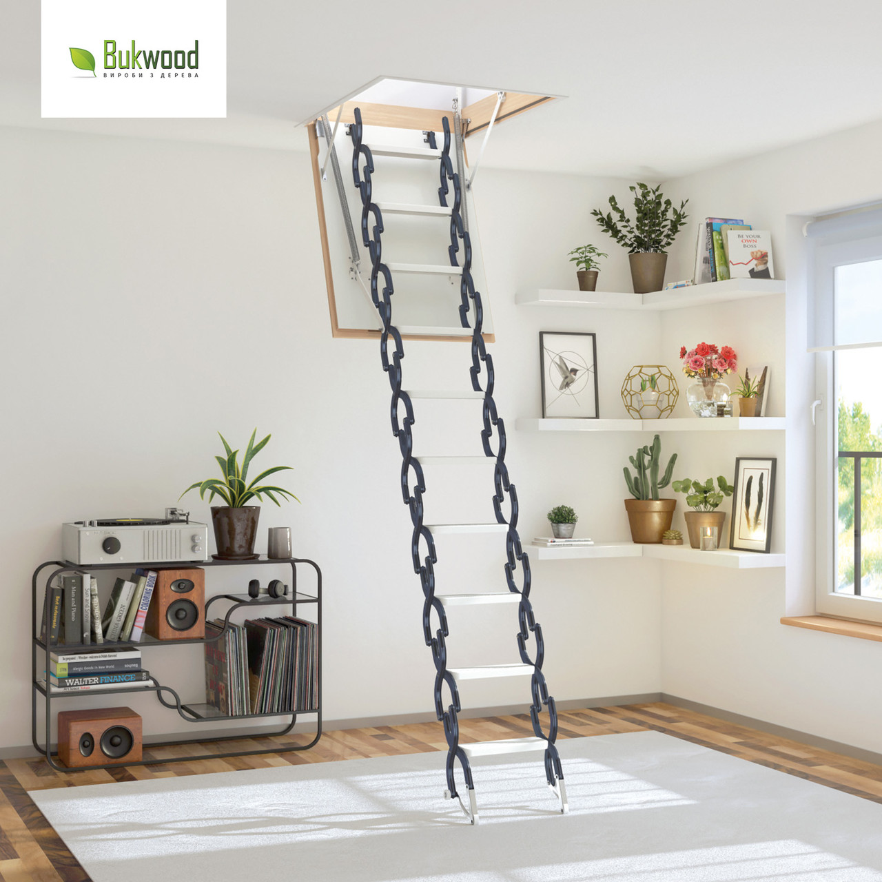 Металеві горищні сходи Bukwood Steel Clips (ножичні), фото 1