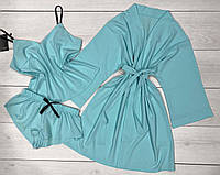 Мятная пижама и халат Однотонный набор женской одежды для сна и отдыха