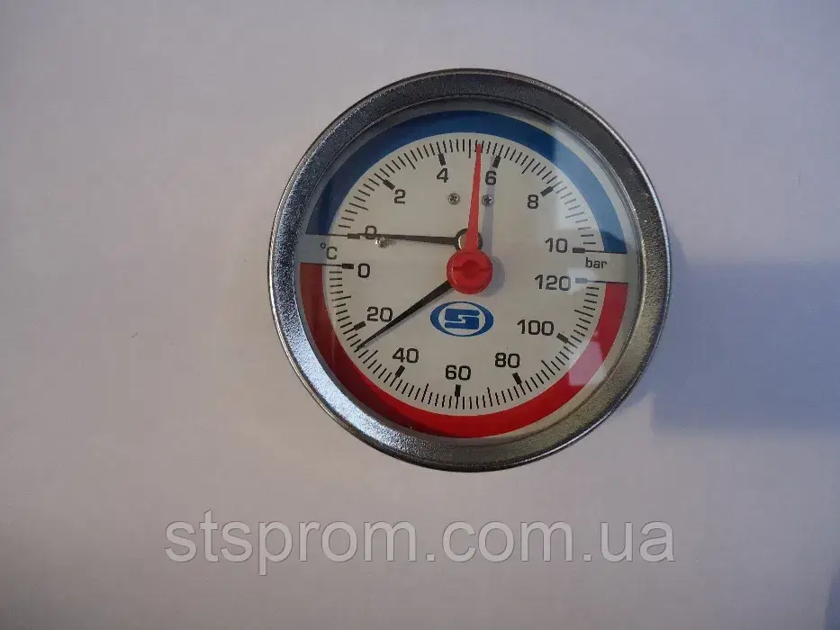 Термоанометр Gross горизонтальний 1/4" з клапаном 1/2" (120 C) 10бар