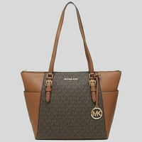 Сумка Michael Kors Charlotte Large Logo and Leather Top-Zip Tote Bag Brown (35T0GCFT3B)