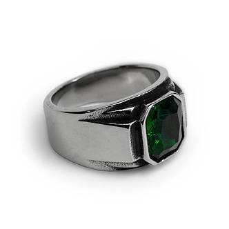 Перстень APST-88 Печатка з смарагдовим камінцем, фото 1