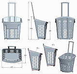 Кошик купівельний пластиковий на колесах з висувною ручкою об'ємом 38 літрів, червоного кольору, фото 3