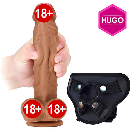 Страпон м'який реалістичний 21 х 4 см Hugo NeoSkin Strapon, фото 2