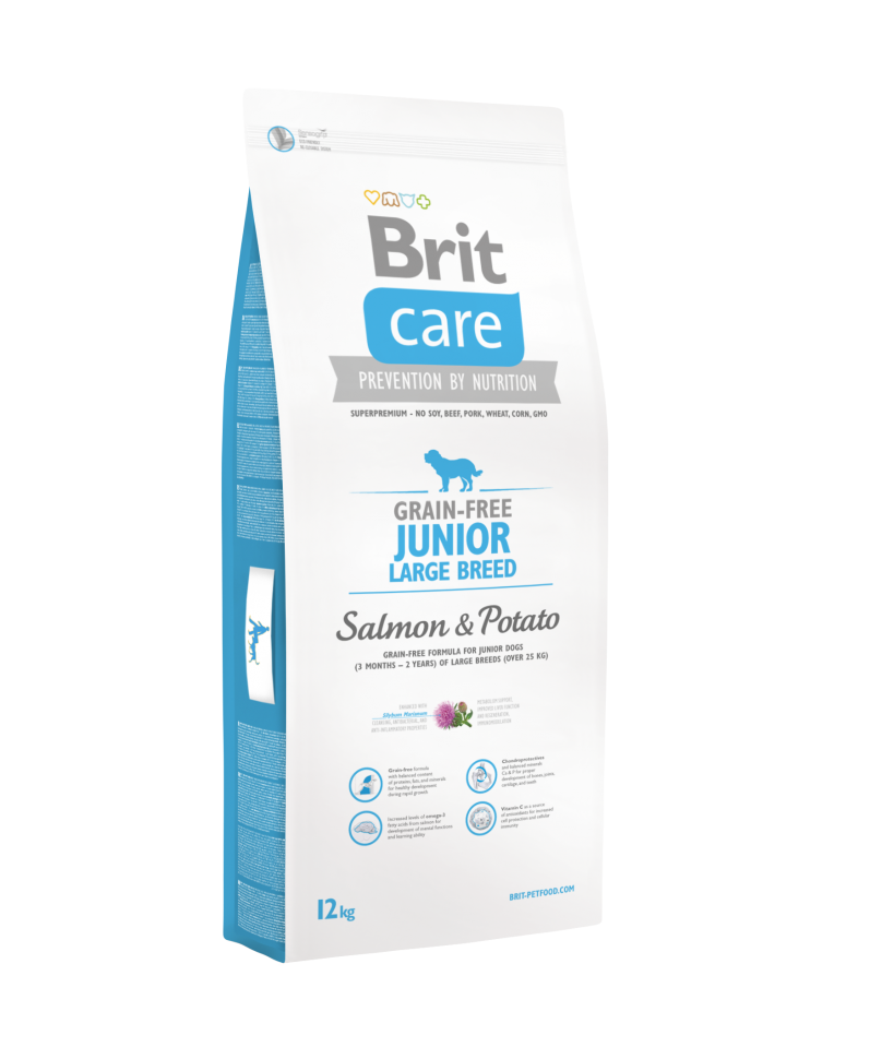 Сухий беззерновий корм Brit Care Junior для молодих собак великих порід, з лососем 3КГ