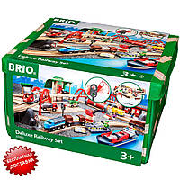 Большая игрушечная железная дорога Brio Deluxe 33052 87 элементов | Железная дорога Брио