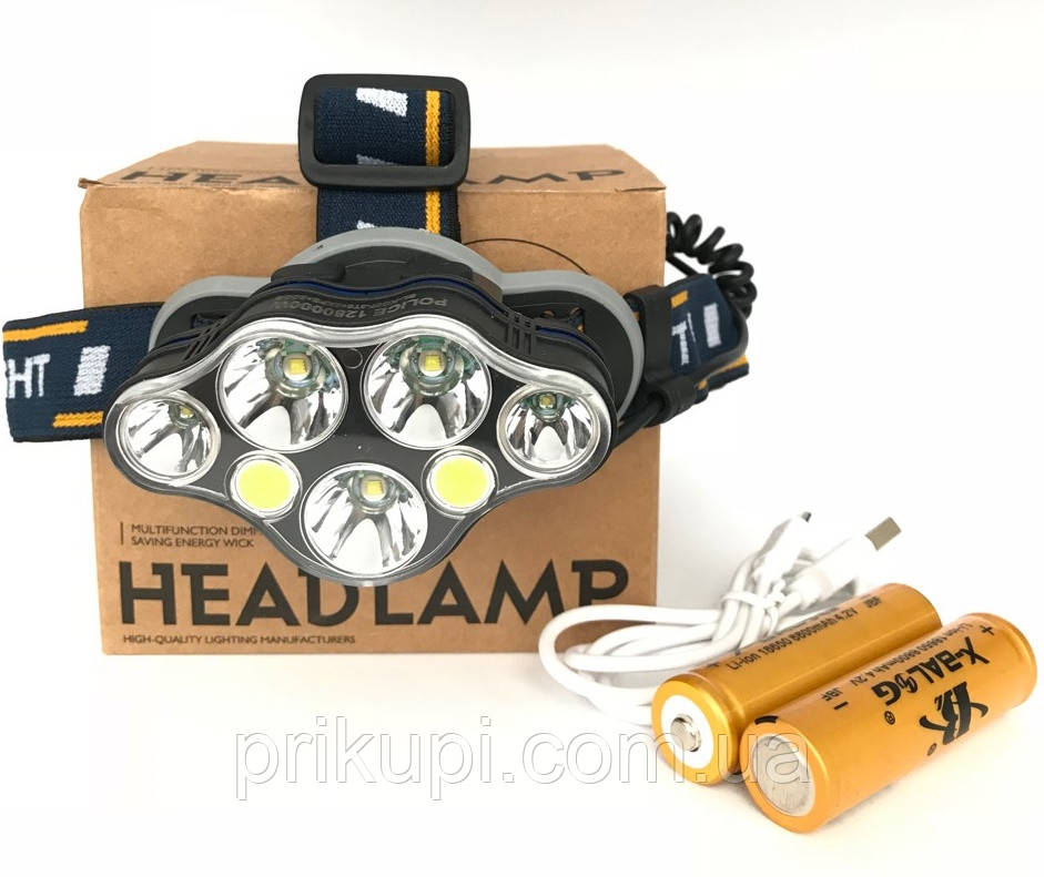 Ліхтар налобний потужний світлодіодний акумуляторний Police BL-KC07-3T6+2XPE+2COB USB